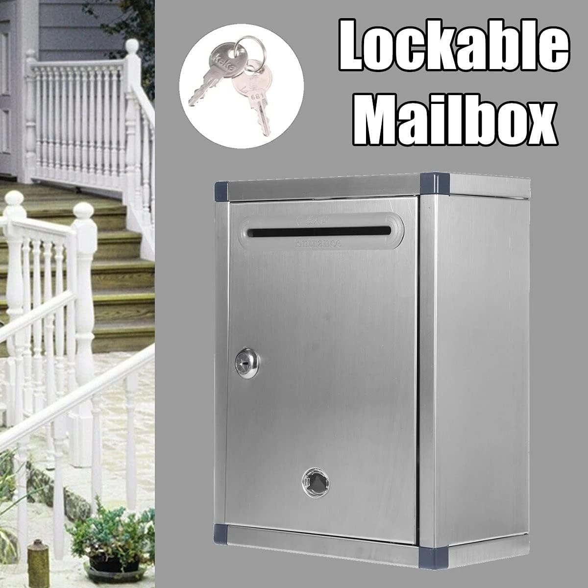 HBJWOV Stainless Steel Mailbox Outdoor Security Locking Mailbox Letter Box Suggestion Box Newspaper Mail Letter Post Home Garden Decor