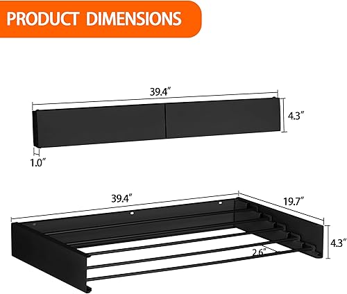 Miniatura 5 de FOCHIER F Tendedero de Ropa de Pared Tendedero de Ropa Plegable con 5 Varillas de Aluminio y Plantilla de Perforación Punta de Destornillador Larga