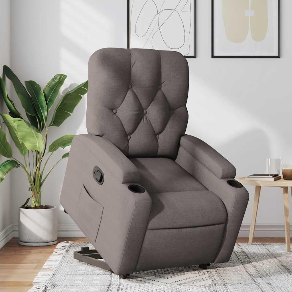 Relaxsessel mit Aufstehhilfe Elektrisch Taupe Stoff 74x86,5x93,5 cm gemütlicher Lesesessel bis 110 kg für Wohnzimmer Schlafzimmer und Seniorengerechtes Wohnen