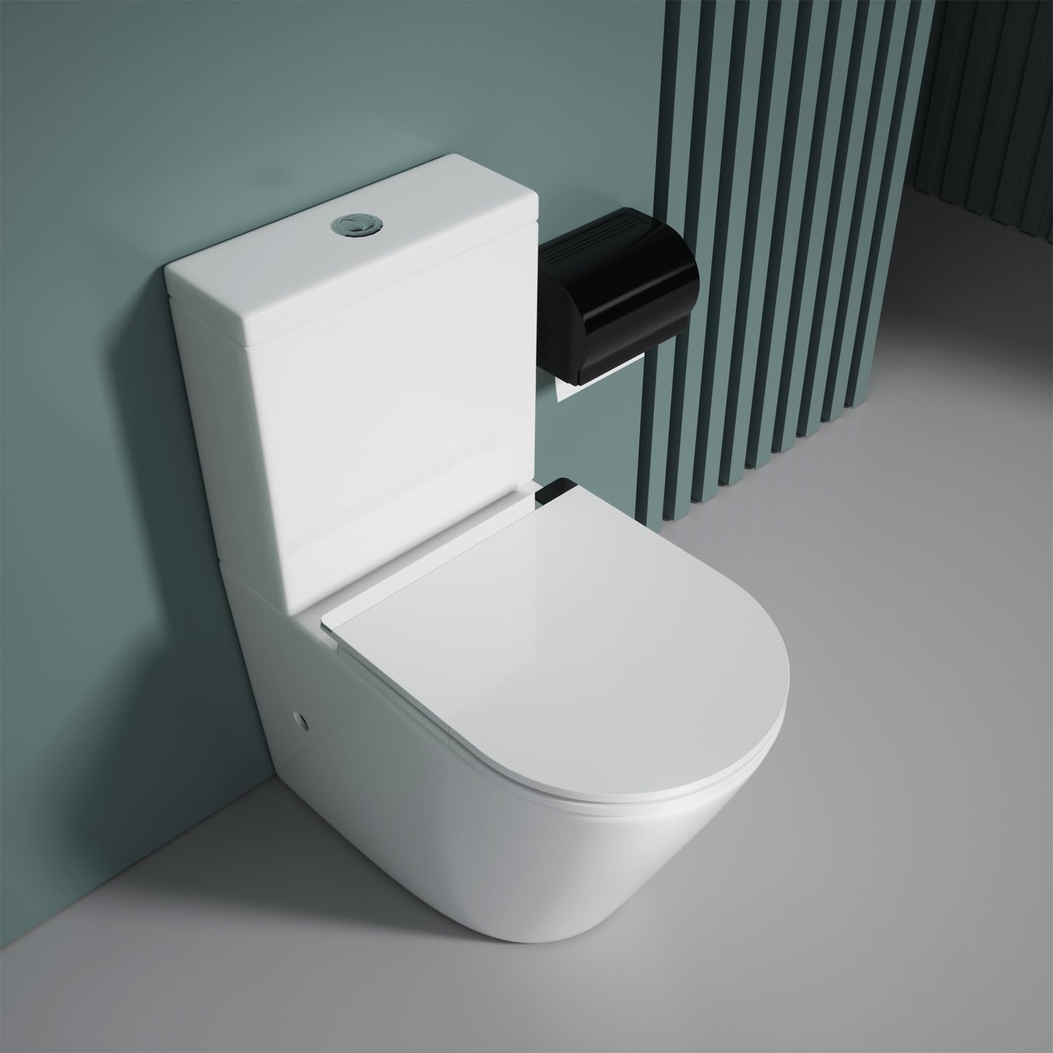 Durovin Bathrooms Close Coupled Toilet with Dual Flush Cistern & Soft Close Seat with Metal Strip 365×800×610mm(WHD) - Rimless Technology