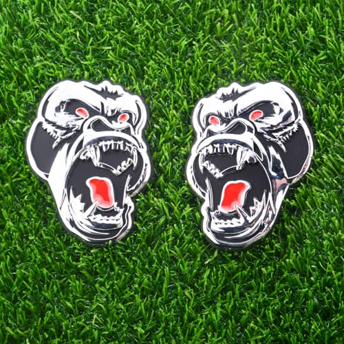 Image of Pair Set Angry Gorilla Ape Emblems 3D Badge Decal Sticker Fit for Universal Car Truck Motorcycles (Silver Red)