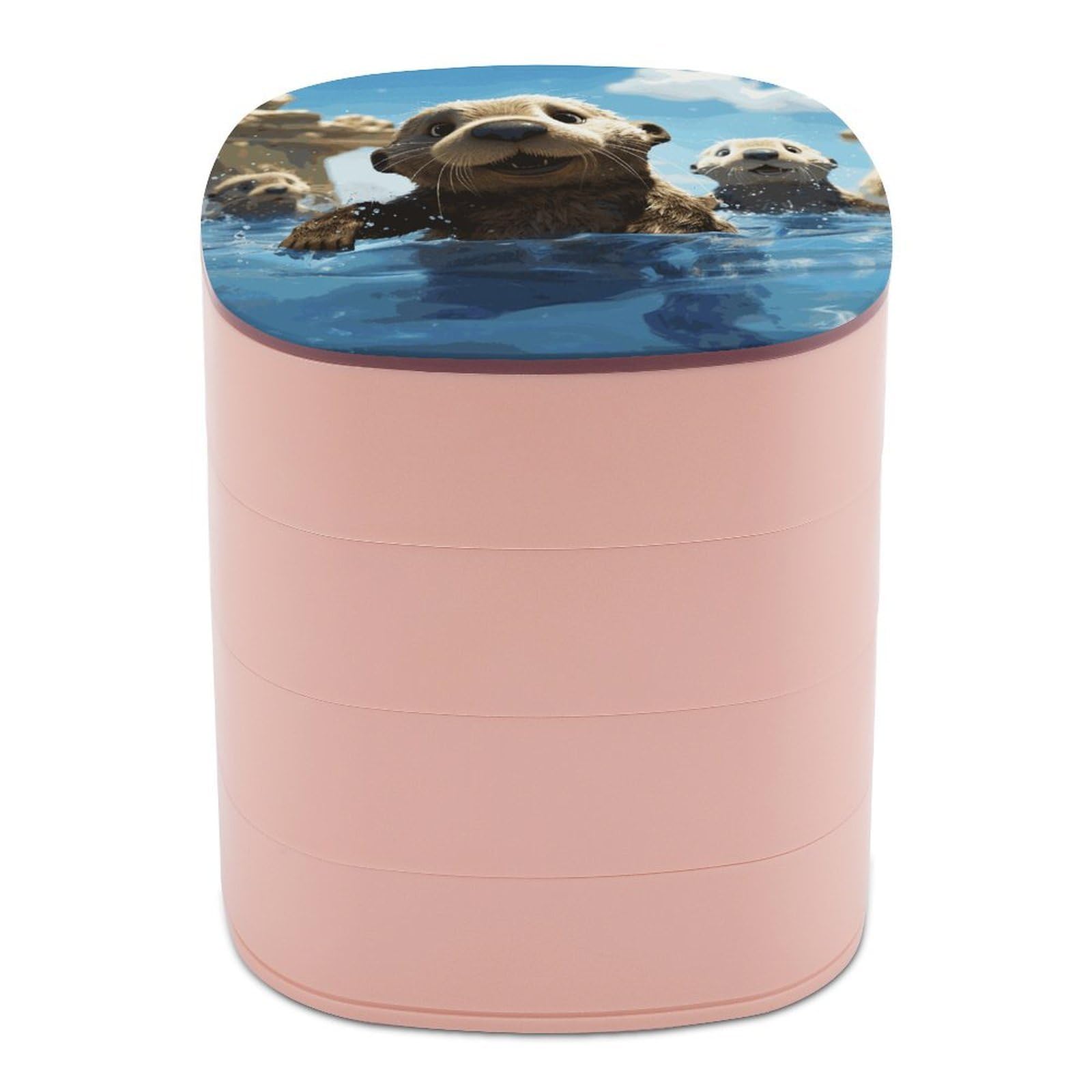 JTREHY Lovely Sea Otter Print Jewelry Box 4-Layer Covered Rotating Jewelry Storage Box Large Capacity Storage Boxes Portable Jewelry Case for Bracelets Earrings Necklace