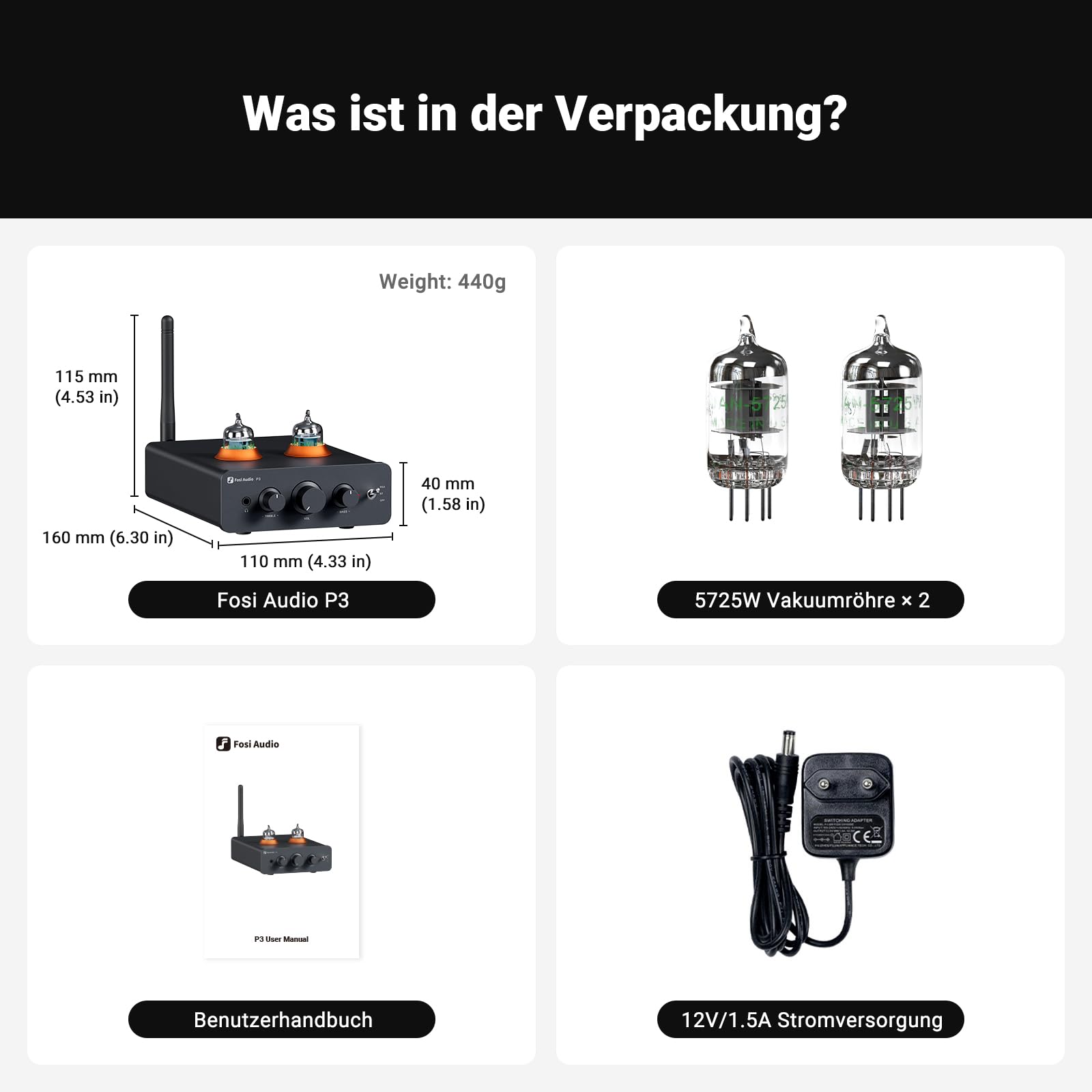 Fosi Audio P3 Hi-Fi Röhren Vorverstärker, Home Audio Mini Röhrenverstärker & Kopfhörerverstärker, Bluetooth 5.1 aptX-LL & aptX-HD, Bass & Treble Reglern für Hi-Fi Stereo Aktivlautsprecher, RCA & AUX