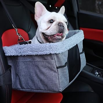 LIMETEK Dog Car Booster Seat, Metal Frame Construction Small Dog Car Seat with Adjustable Safety Tether, Waterproof Collapsible Pet Car Seat for Small and Medium Pets up to 20 lbs Black