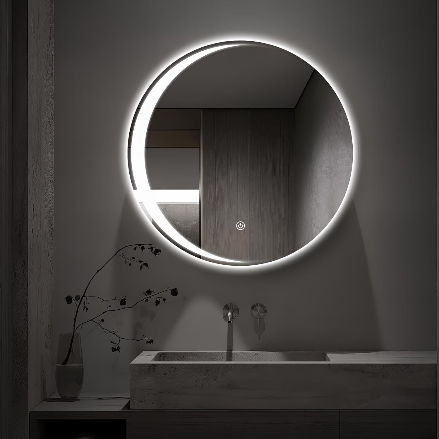 24" Round LED Mirror for Bathroom Moonlight, Frameless Anti-Fog Backlit Vanity Mirror with Lights, Stepless Dimmable Smart Mirror with 3 Colors, Shatter-Proof, IP65 Waterproof, CRI95+ Clear-moon 24"L x 24"W
