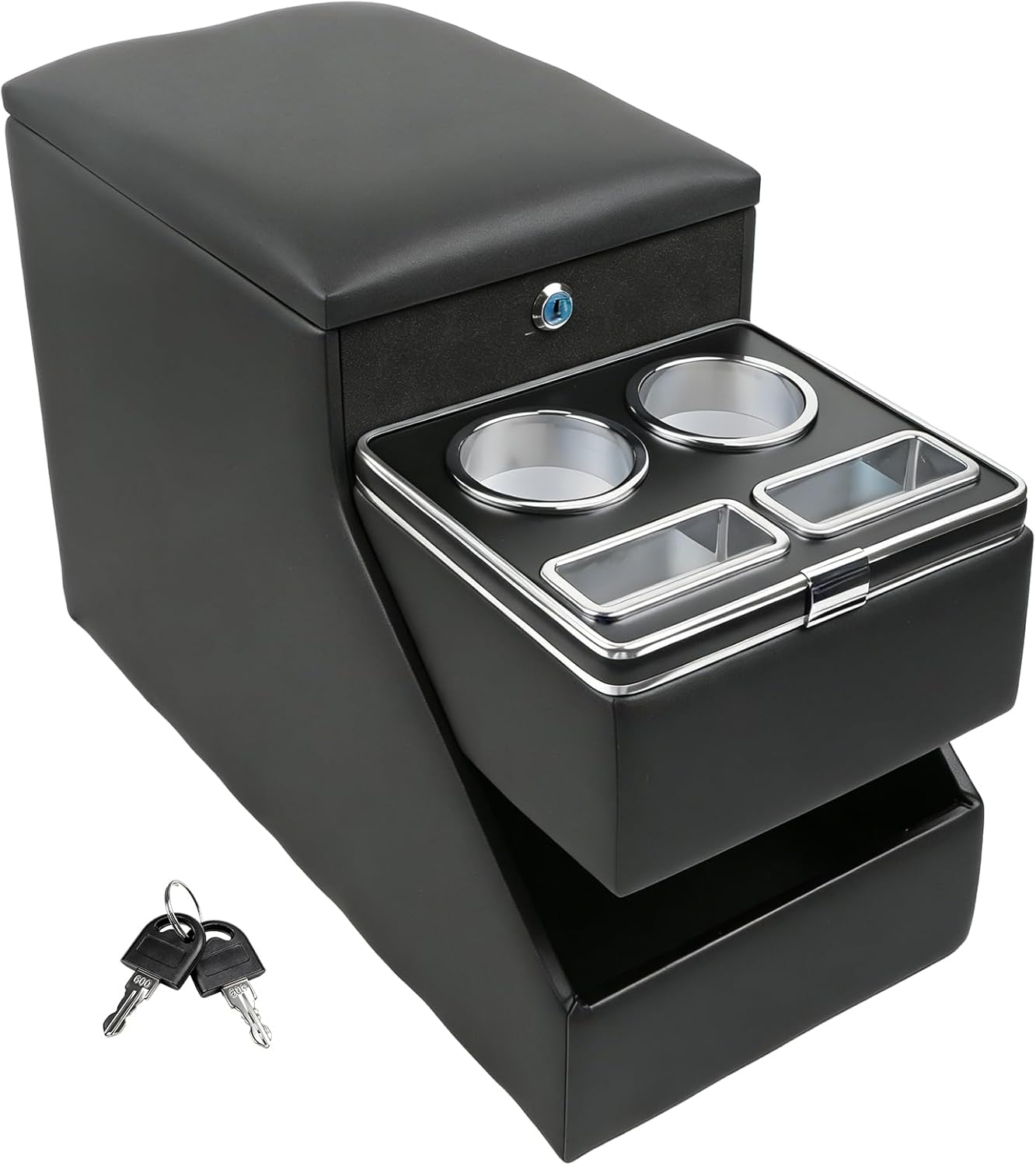 Center Console Organizer for Minivans, SUVs & Middle Van Seats - Floor-Mounted Lockable Storage Box with Dual Cup Holders, Ideal for Vehicle Interior