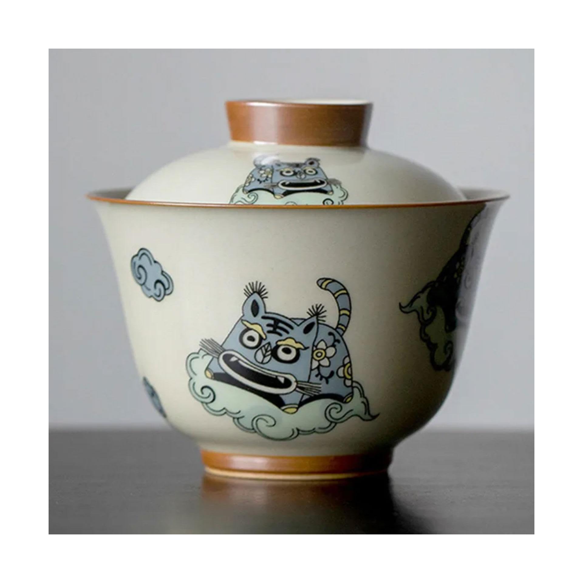Ajieymxp A Jieymxp Ceramic Te Cup Tiger Rt Ceramic Te Cups Household Honey Glaze Porcelain Gaiwan Kung Fu Small Te Cups For New Years Gift Chinese Te Bowl
