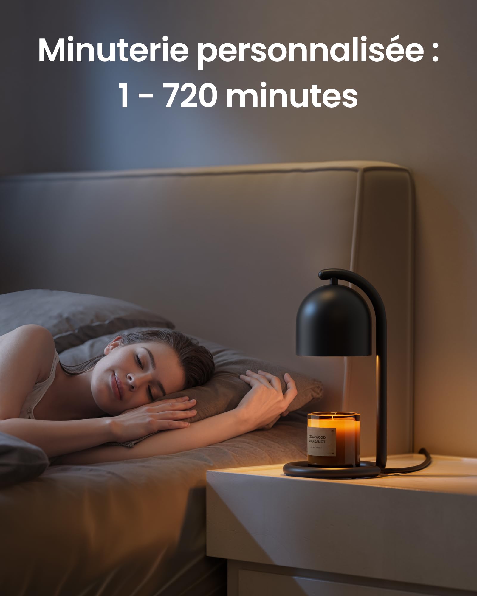 SwitchBot Lampe Chauffe Bougie Intelligente avec Minuterie et Variateur, Candle Warmer Lamp Compatible Matter pour Apple Home & Alexa, Lampe Bougie électrique pour Parfumées Maison, Chambre, Noir