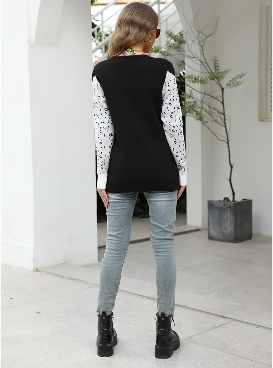 Mansy Women's Casual Long Sleeve Crew Neck Cute Animal Leopard Print Knitted Pullover Sweater Tops - Image 5