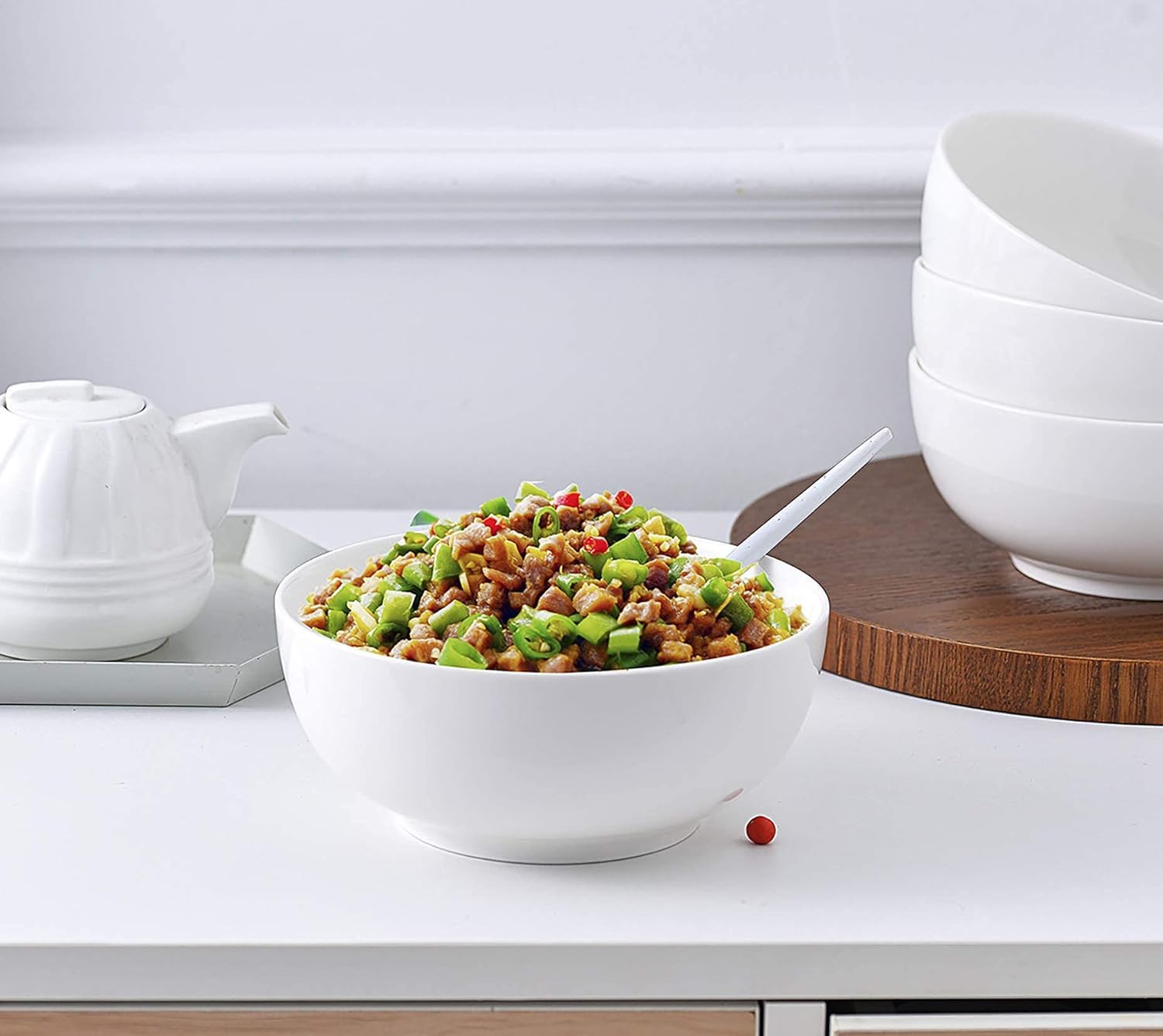 LADILA Ceramic Soup Bowls, Cereal Bowl, Dishwasher & Microwave Safe, Porcelain Bowls for Kitchen, White Bowls for Cereal, Soup, Rice, Pasta, Salad, Pack of 1