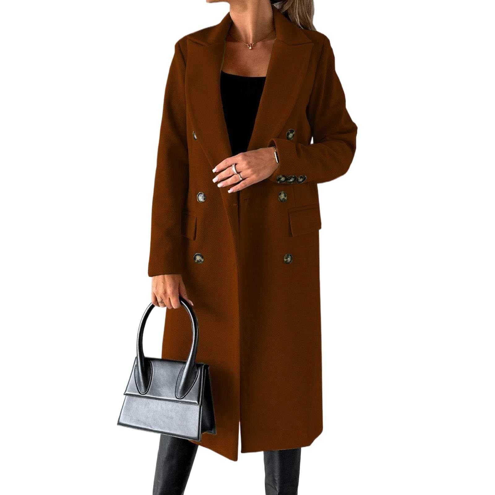 Wintermantel Damen Elegant Wollmantel Lang Winterjacke Mit Knöpfen