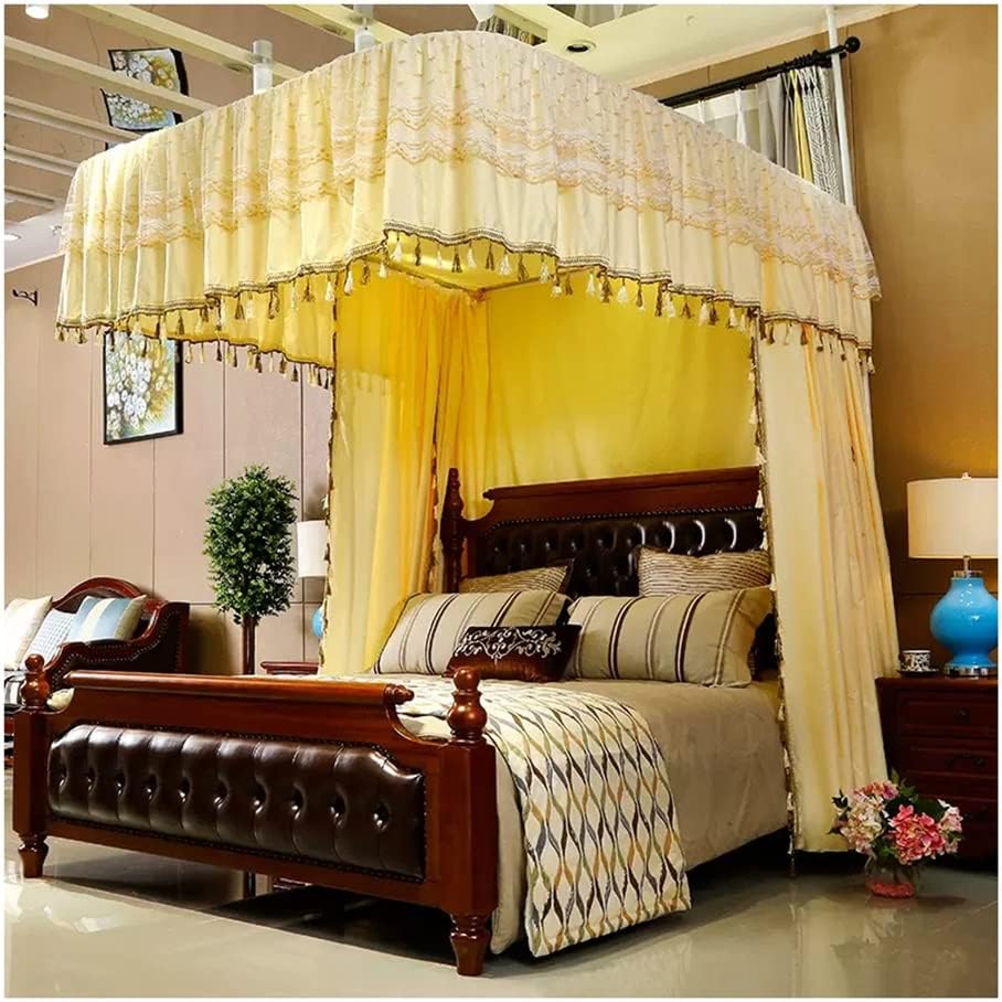 Double Luxury Bed Canopy Mosquito net-H 2.1M, Decorative Bed Curtain for Girls Princess Room Bedroom, 120/135/150/180/200/220CM (Color : Beige, Size : 150X200cm/59X79in)