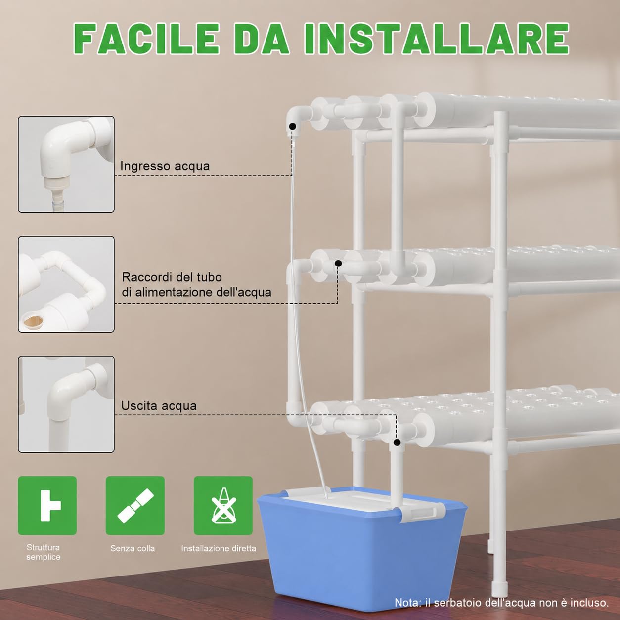 Hydroponic System Grow Kit 108 siti vegetali a 3 Strati in PVC, idroponico per Colture acquatiche,Piante da Giardino e esperimenti idroponici, 96 × 55 × 111 cm
