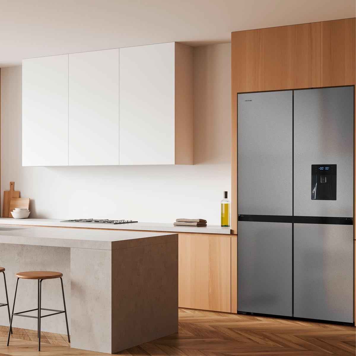 Cecotec Frigorífico Puerta Francesa Inox con Dispensador de Agua de 506L Bolero CoolMarket FD 510 WD Inox E. 183 cm de Alto, 84 cm de Ancho, Motor Inverter Plus, Bajo Consumo, Total NoFrost