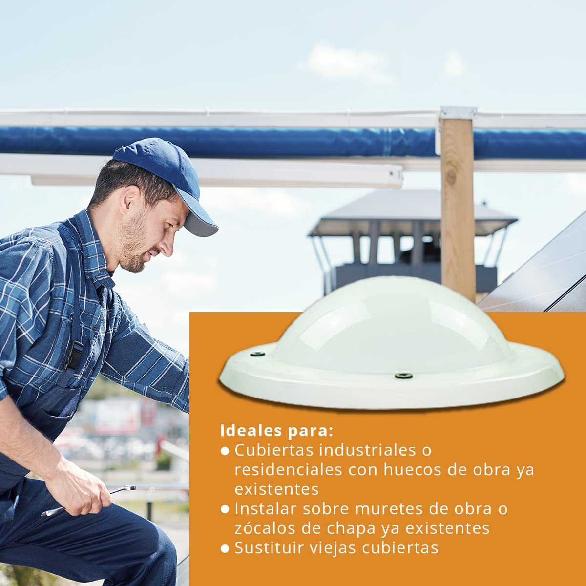 Cúpula Transparente para Claraboya Circular - Incluye Juntas, Fijaciones y Accesorios de Montaje - Tragaluz - Fabricada en Metacrilato - CxD = 40 cm - ExF = 54 cm