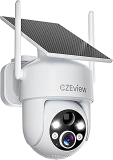 CZEview 2K 3MP Outdoor Surveillance Camera Battery Solar 100% Wireless Double Antenna 360° PTZ Camera Outdoor Colour Night Vision Intelligent Detection & Real-time Warning Messages 2.4GHz IP65