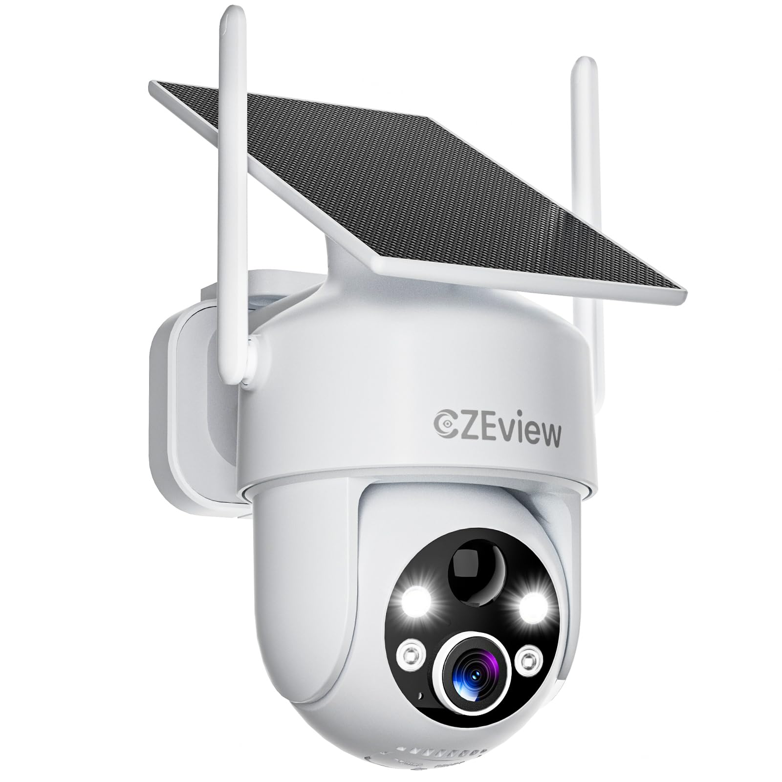 CZEview 2K 3MP Überwachungskamera Aussen Akku Solar, 100% Kabellos, Doppelte Antenne, 360° PTZ Kamera Außen, Farb-Nachtsicht, Intelligente Erkennung & Echtzeit-Warnmeldungen, 2.4GHz, IP65