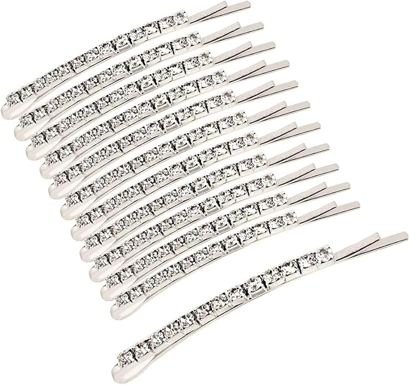 12 Pieces Rhinestone Bobby Pins, Silver Metal Hair Clips Diamond Bobby Pins Crystal Hair Pin for Prom Bridal Wedding Hair Accessories Gift Stocking Stuffers for Women Girls
