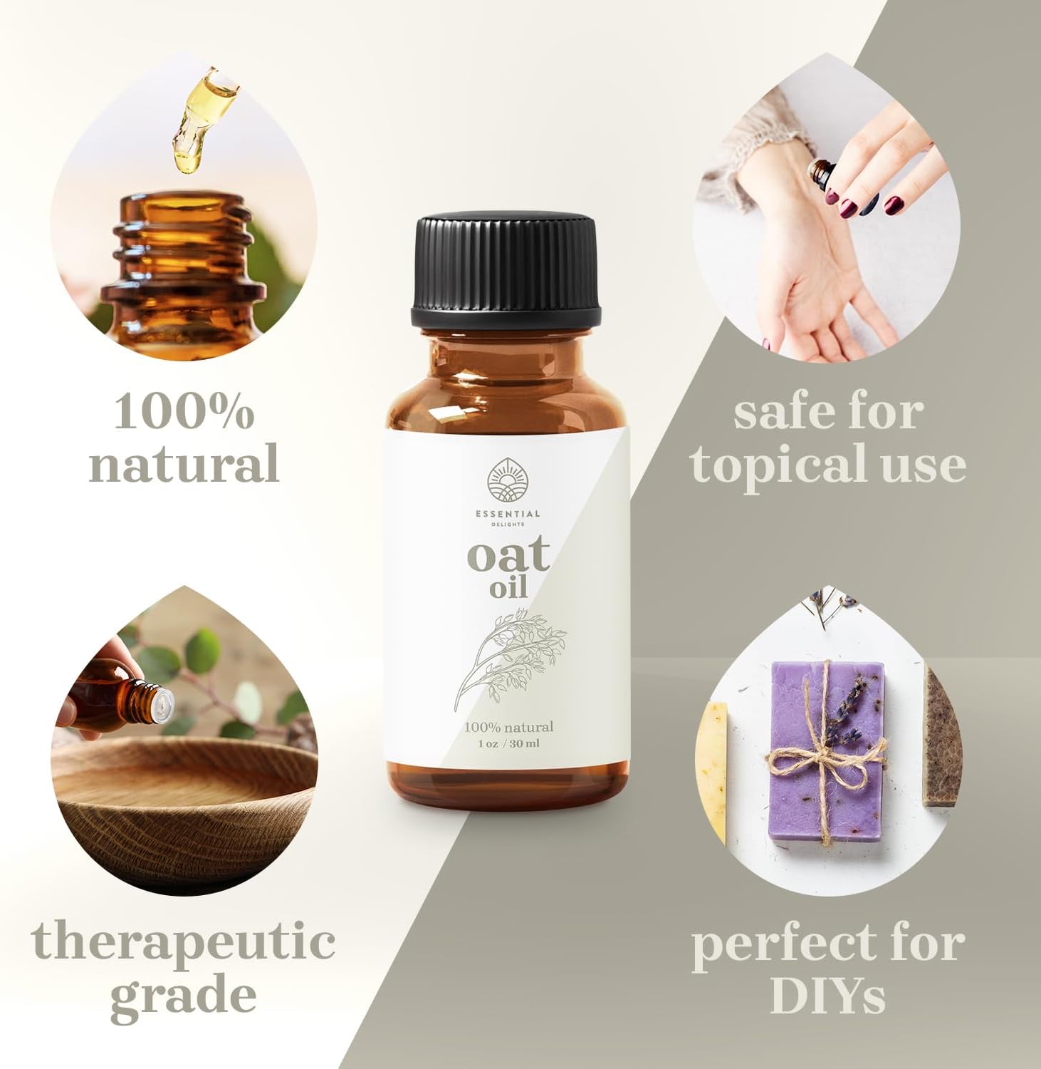 Oat Oil - Premium Undiluted Carrier Oil | for Skin, Face, Body, Hair Revitalization | Vegan & Cruelty Free (1 Fl Oz)