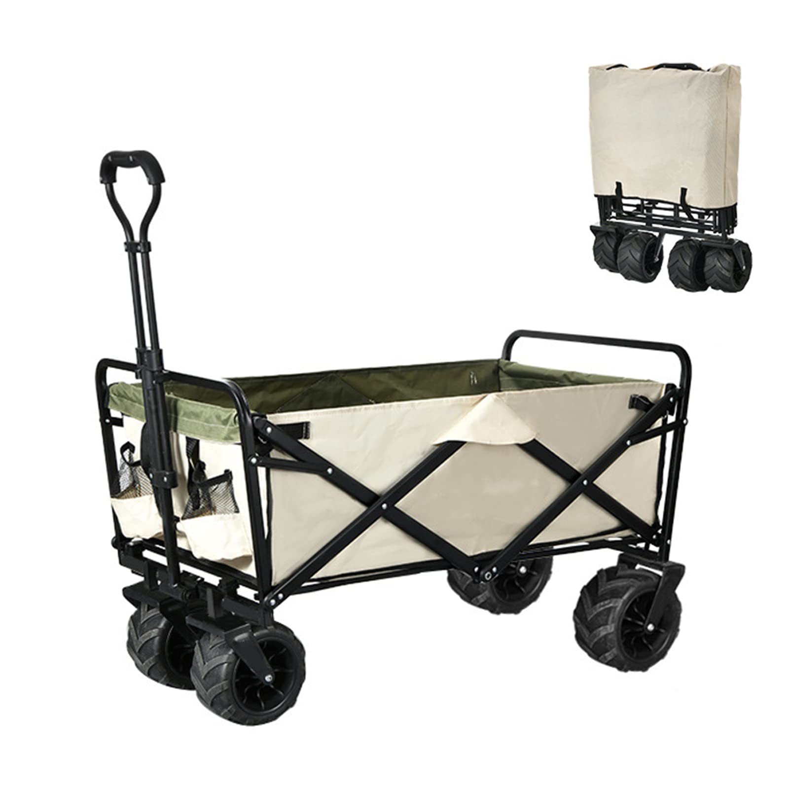 Carrello Pieghevole Pieghevole per Esterni Carrello da Campeggio con Maniglia Regolabile per Picnic Carro con Grande Volume di Stivaggio Carrello Pieghevole a 4 Ruote