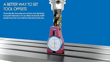 04-000 Pro Touch Off Gage CNC Milling Machine Z Axis Tool Setter, 4 Offset, Large 2.2 Dial, Hardened Stainless Contact Face, HighAccuracy 0.0002 Repeatability, Padded Case