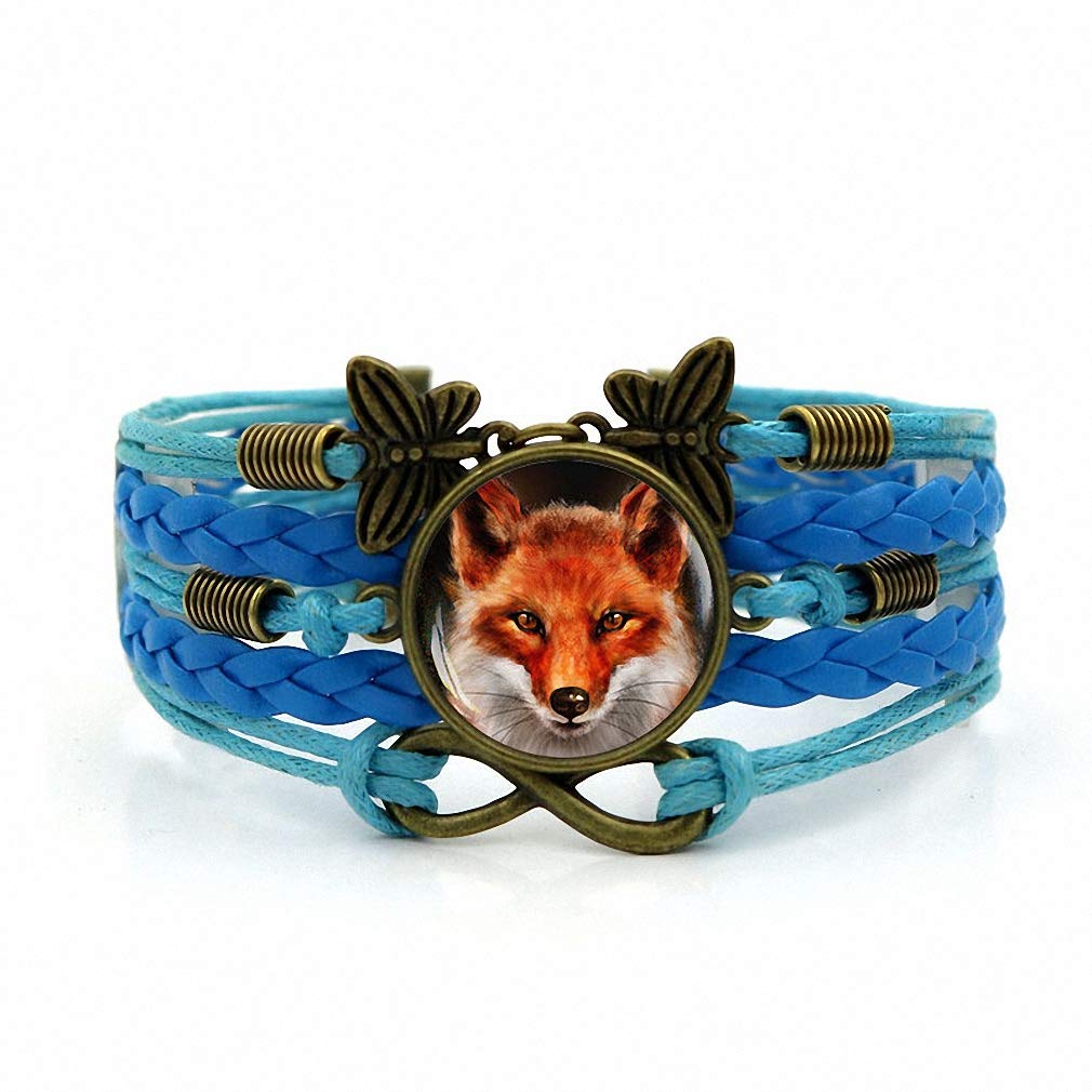 Creativity Handmade Leathers Braided Bracelet Red Fox Cabochon Bracelet Wristband Bracelet