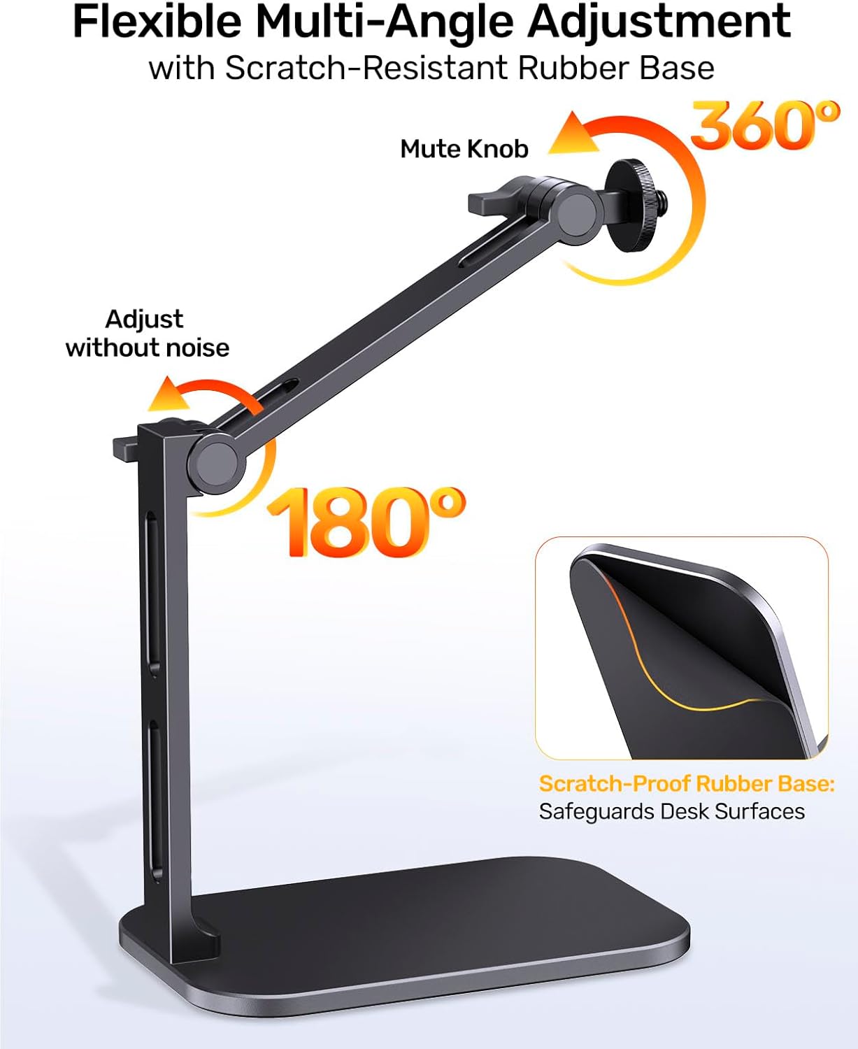 Desktop Mic Arm Stand 2.68lbs Max Heavy Duty Microphone Mount with Silent Mute Knob Compatible with Blue Yeti Rode PodMic Shure SM7B Elgato for Podcast Gaming Streaming Office Desk Setup Boom Arm