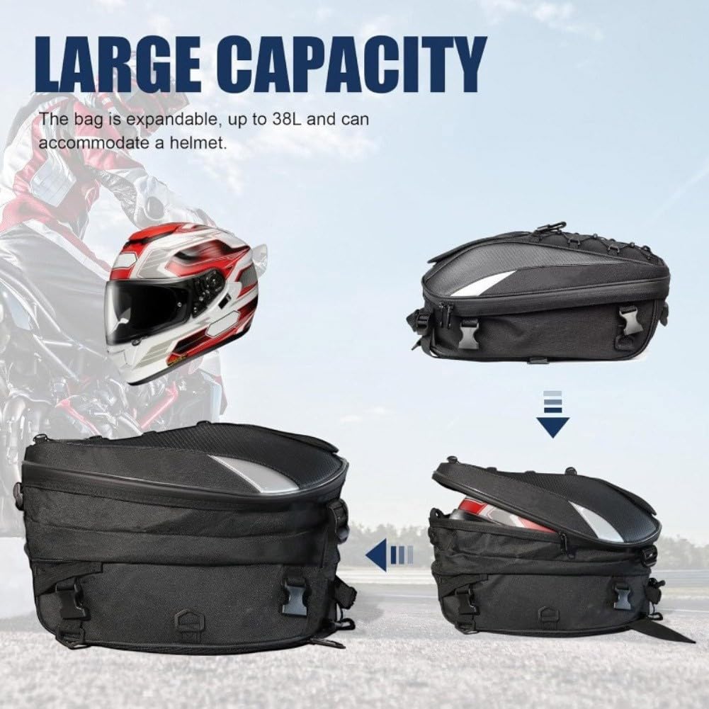Mochila Impermeable para Moto con Reflectantes - Trasera Oxford para Casco y Equipaje - Viaje 17x11.4in