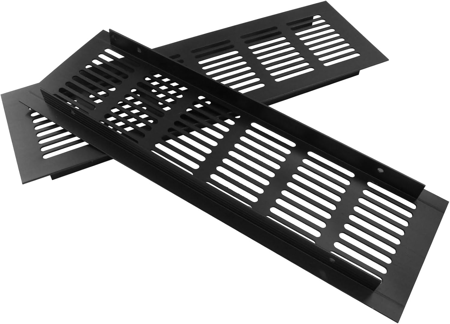 Hordion 2 Pack Louvered Ventilation Grille, 9.8 x 3.1 Inch Rectangle Air Vent Cover Aluminum Grille with Mounting Screws for Cabinets Wardrobes Kitchens Bathrooms, Black