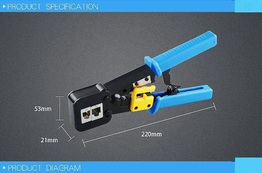 PrimeX PX-8060Y RJ45/RJ11 CAT6 Yeni Nesil Jak Pense, 8P8C RJ45 ve 6P4C RJ11 Uyumlu Network Telefon Kablo Ucu Sıkma Pensesi, Kablo Kesme Soyma Kilitli Yaylı Jak Çakma Pense