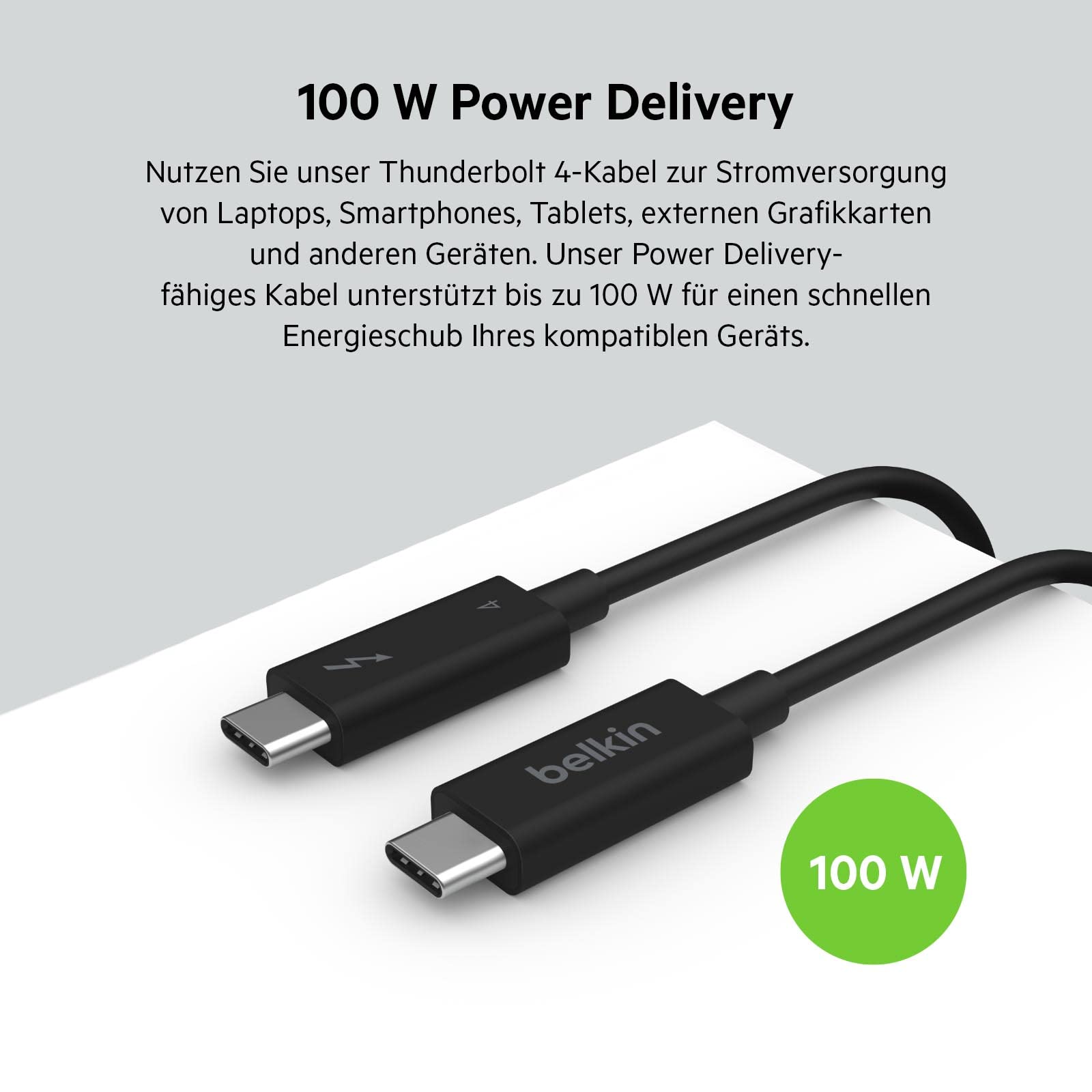 Belkin aktives Thunderbolt 4-Kabel, USB Type C-Verbindung mit 100W Power Delivery, PD-fähig, USB-4-konform und kompatibel mit TB3, MacBook Pro, iPhone 16 Pro/15 Pro, eGPU und anderen Geräten, 2m
