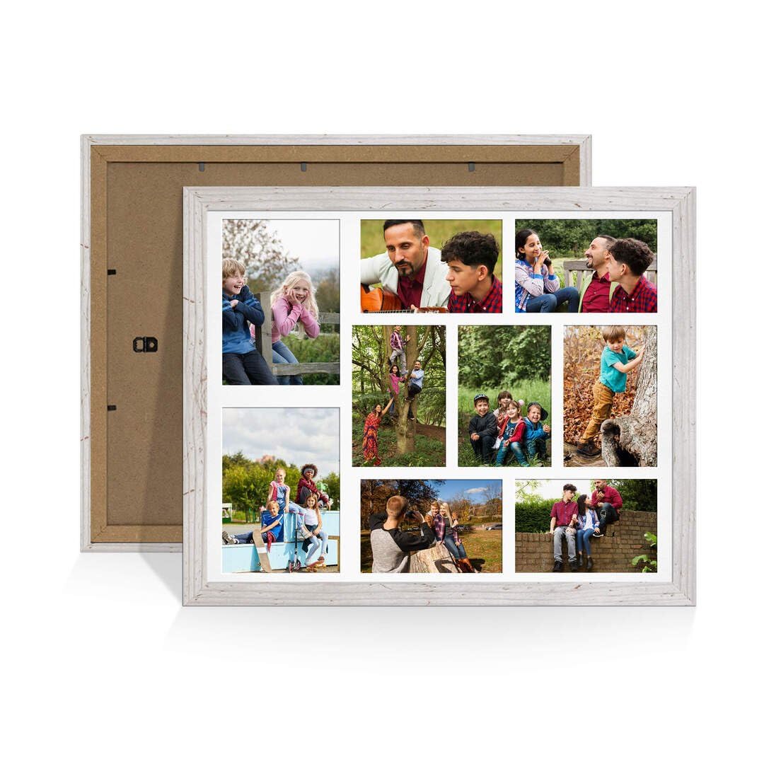 Procut Global 20X16 White Rustic Photo Frames For Multiple Pictures with White Mount-Modern Collage Frame with 9 Apertures (2x) 7x5, (7x) 6x4-Engineered Wood with Shatterproof Perspex