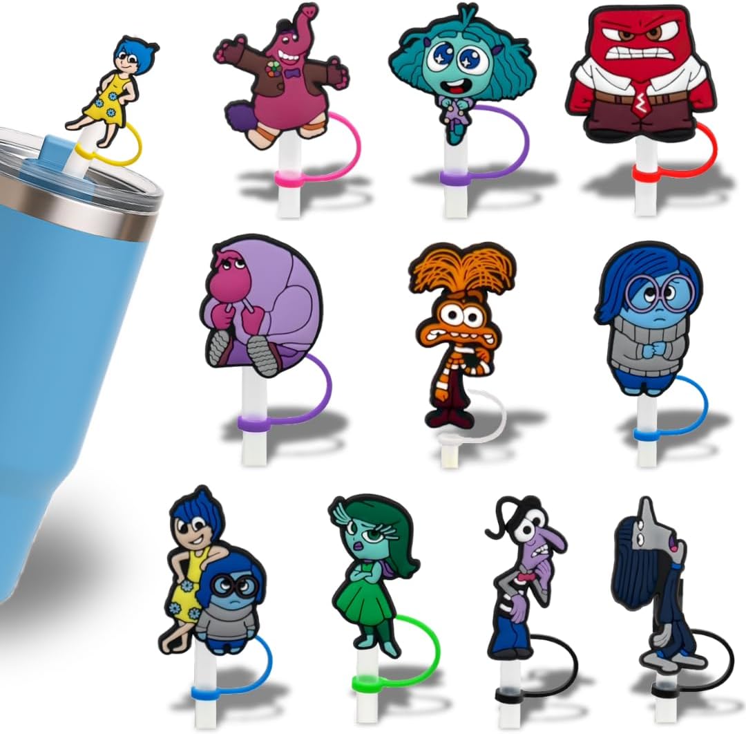 Inside Out 11PCS Straw Toppers - Kids Stanley Cup Accessories: Blue, Pink, Stitch