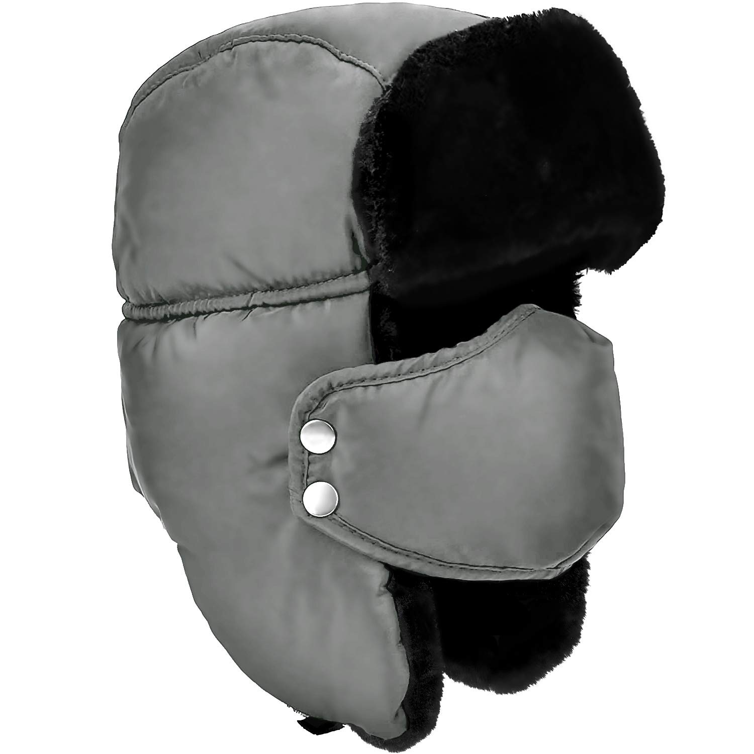 Doxhaus Men's Grey, Black Fur Unisex Winter Ear Flap, Trooper, Trapper Hat, Keeping Warm While Skating, Skiing Other Outdoor Activities