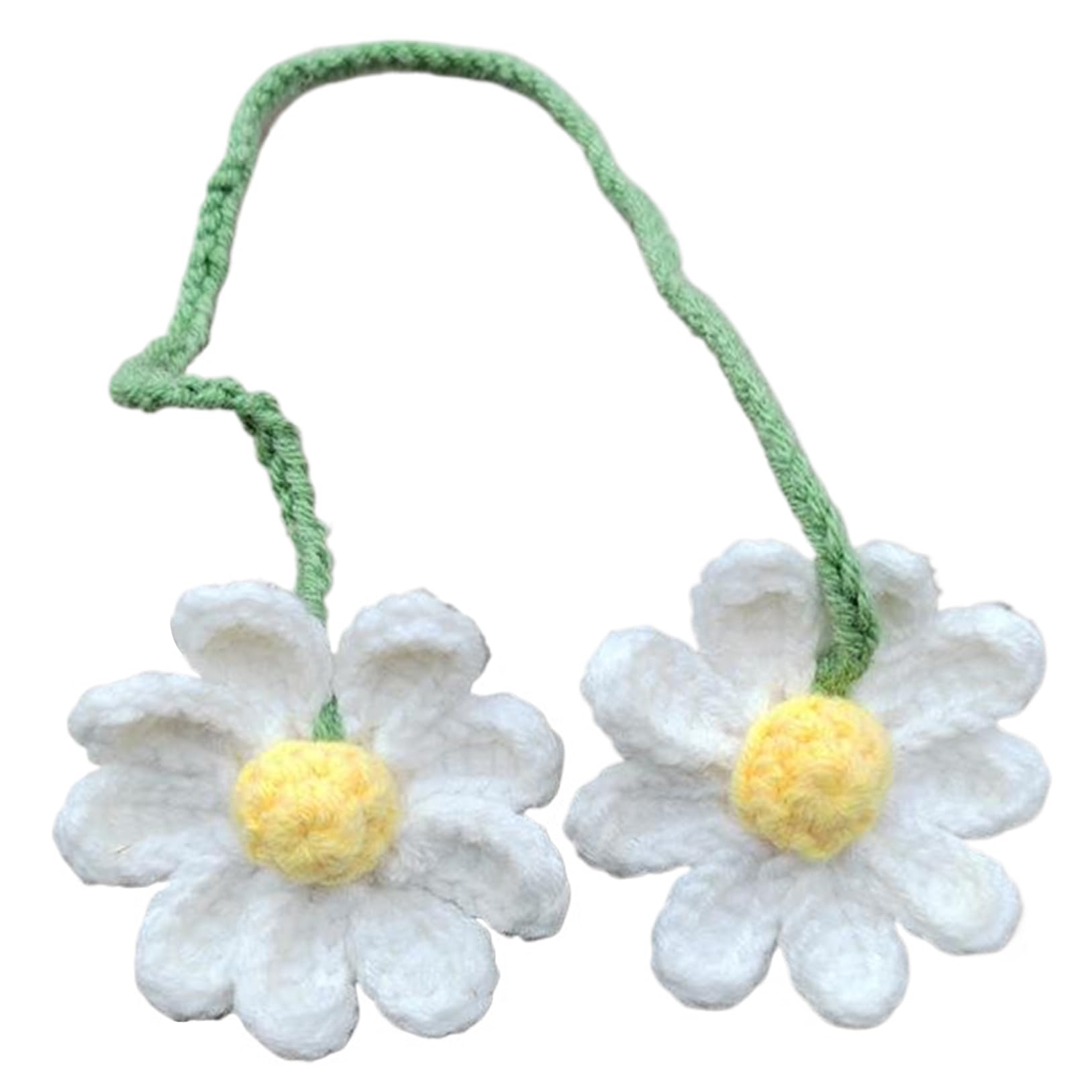 CAKEEYUM Crochet Flower Cute Crochet Daisy Car Decor Hanging Plant for Car Rear View Knitted Plants Hanging Ornament for Interior Decoration Driver Gift and Window Decor White
