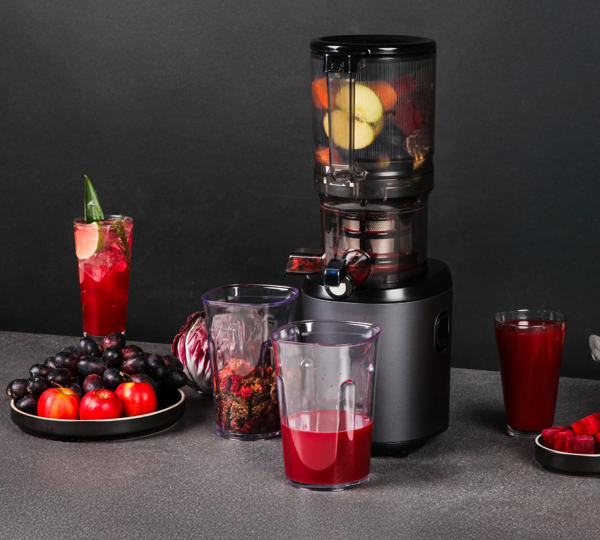 Kuvings Extracteur de jus AUTO6 Découpe automatique fruits légumes entiers Panier 1,7L Anthracite