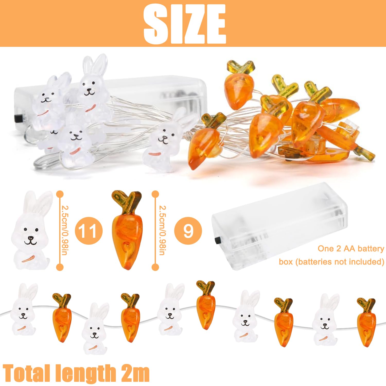 Luci Decorative Pasqua 2m - 20 LED A Batteria, Con Coniglietti E Uova, Per Interni Ed Esterni - Foto 4