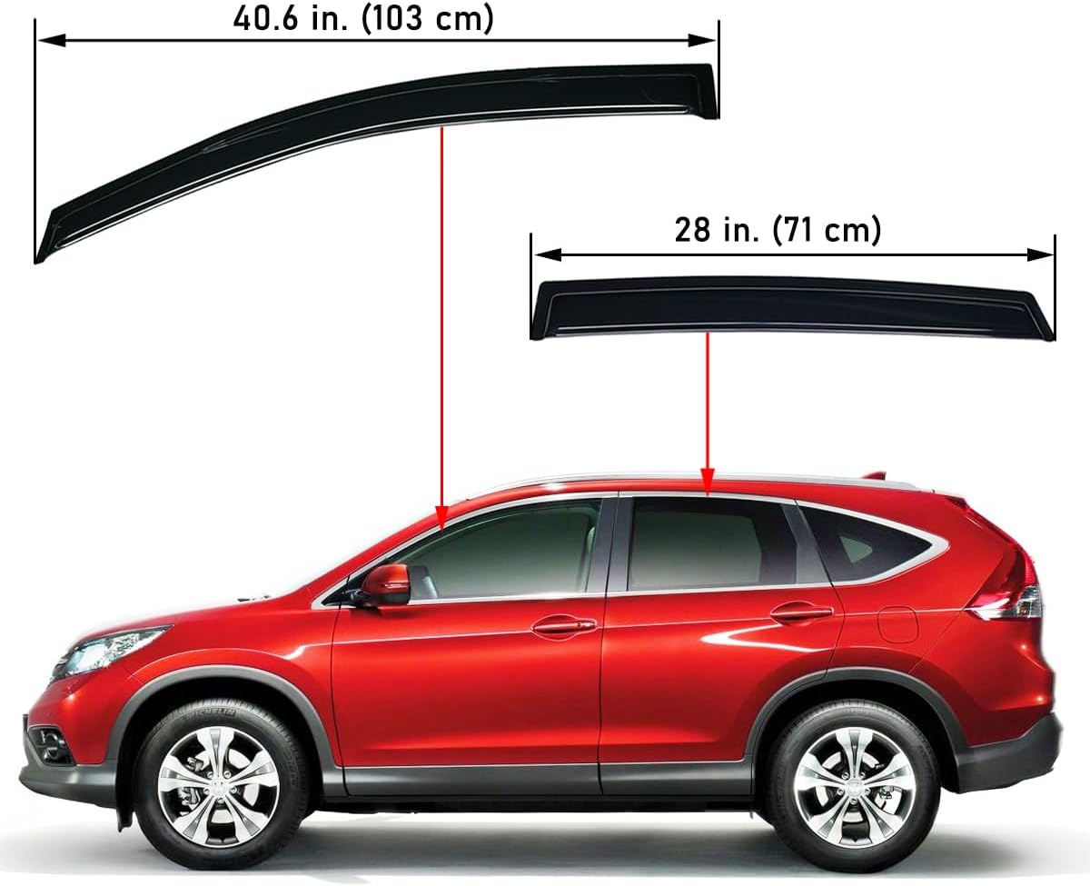 Lightronic Extra Durable Outside-Mount Auto Vent Window Visor, Fits 2012-2016 Honda CR-V (CRV), UV Protection Rain Guard, Original Wind Deflector, No-Drill Easy Install, Dark Smoke, 4-Pcs Outside Mount