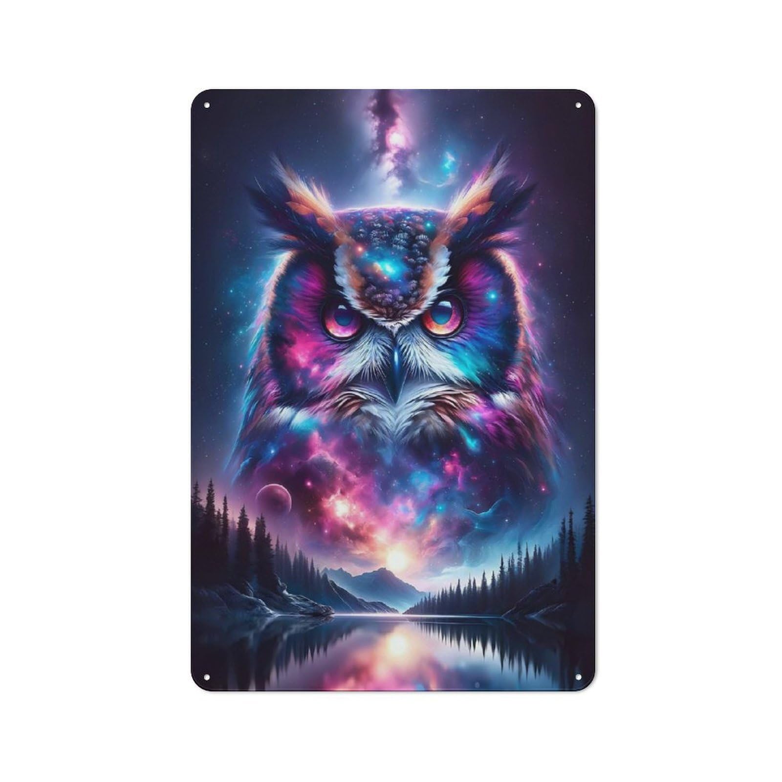 Bar Wall Cosmic Owl Decorative Metal Plaque, Wall Decor for Home Pub, Dining Room Or Drinks Area, 30x20cm