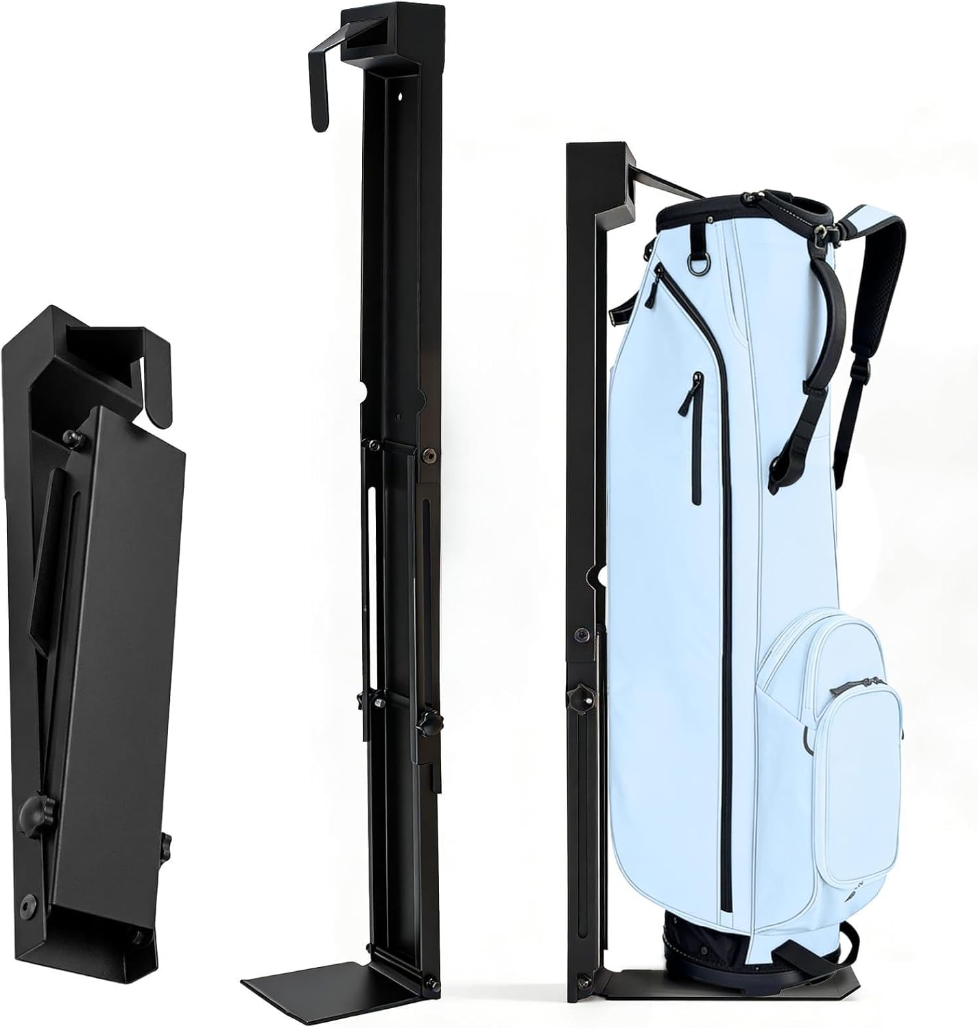 Wall Mount Golf Bag Stand Storage Rack,Upgraded Foldable,Anti-Slip,Highly Adjustable in Freedom,Golf Bag Holder is Suitable for Homes,Clubs, Basement,Garage - Sturdy and Durable (Black)