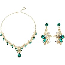 Green Jewellery Set for Women, Wedding Jewellery Set for Women Bride, Rhinestone Earrings Choker Necklace Green Necklace, Costume Jewellery Necklace for Brides and Bridesmaids Wedding Party