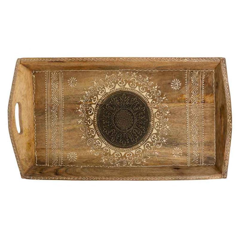 Plateau en bois rustique rectangulaire marron pour décoration salon