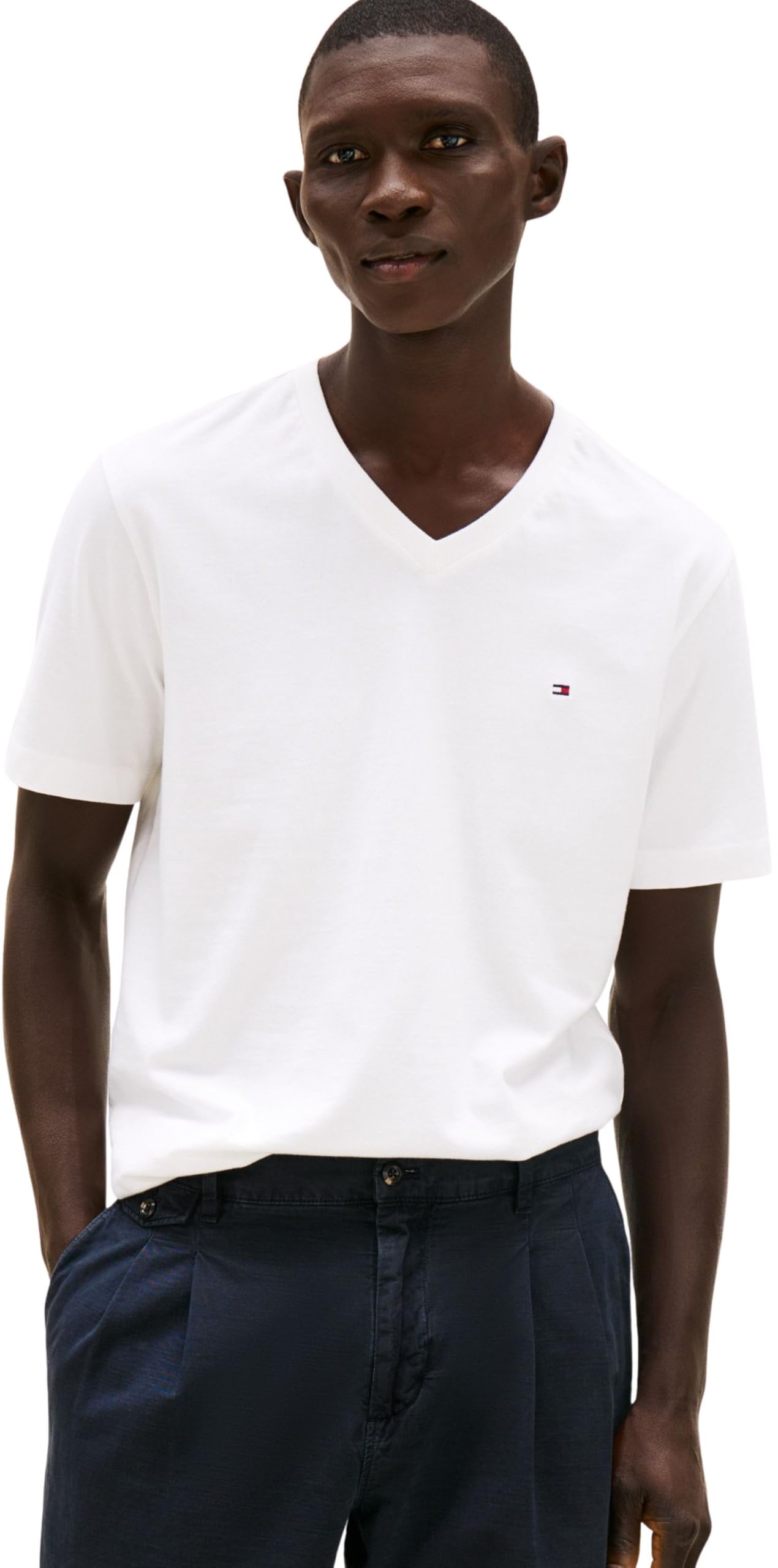 Tommy Hilfiger Men’s Short Sleeve V-Neck Essential T-Shirt, White (White), XS