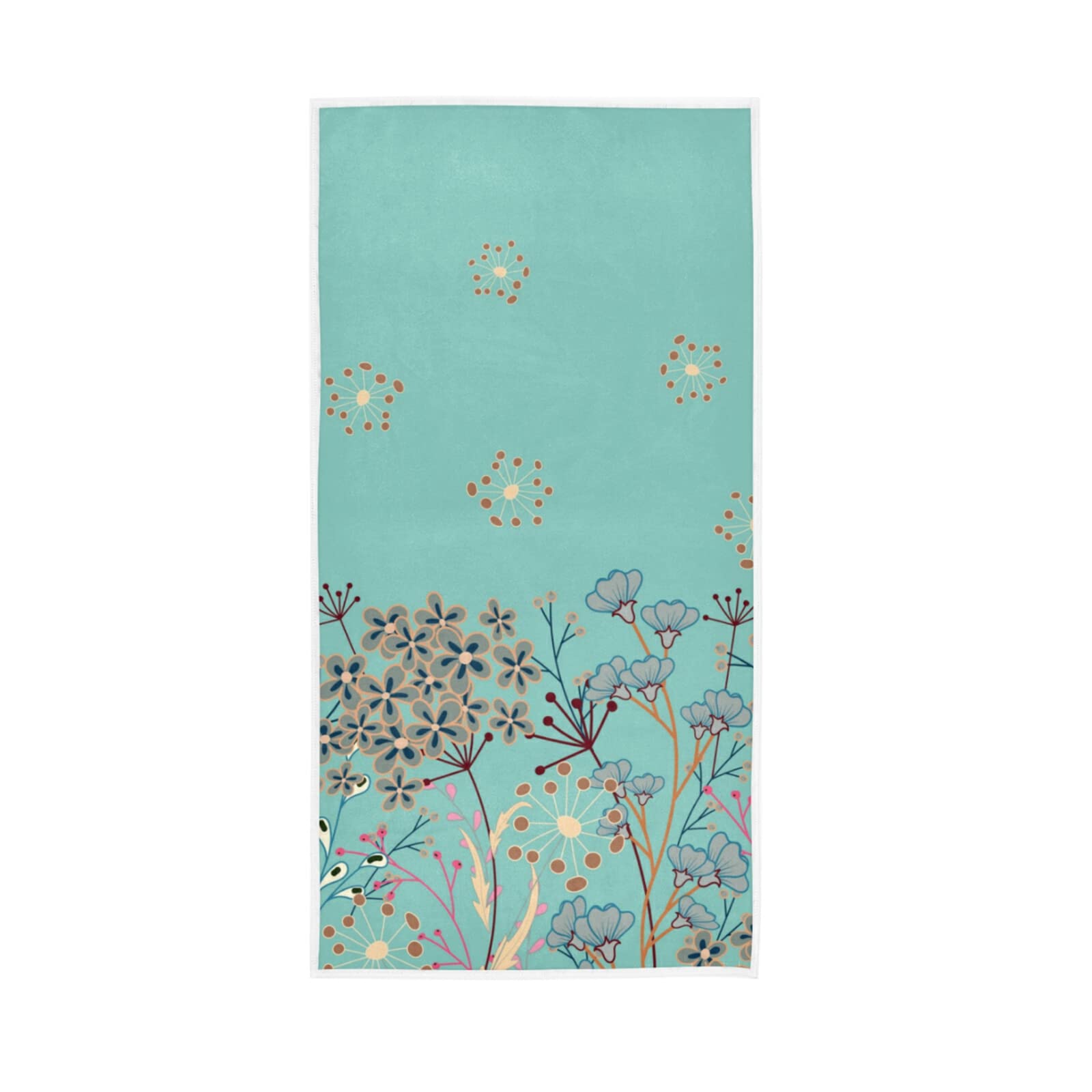 LSRCPD Seamless Small Stylish Flowers on Turquoise Background Soft Hand Bath Towel 30" x 15" Thin Fast Drying Absorbent Soft Towels for Kitchen Gym Spa Hotel Beach