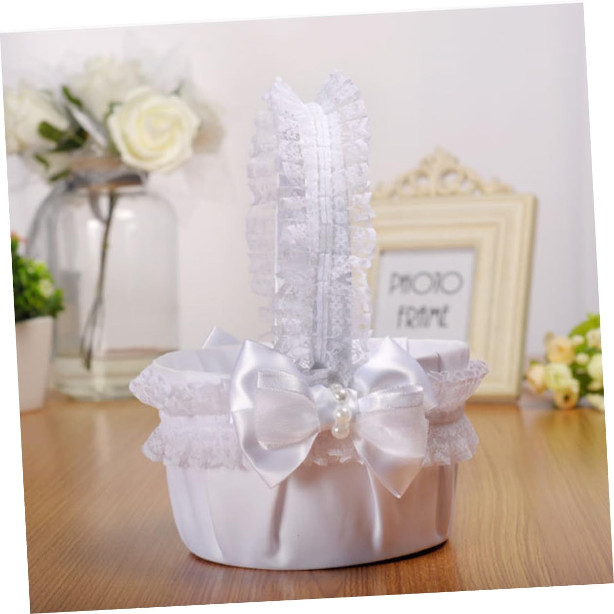 STOBAZA 3pcs Wedding Flower Girl Basket Lace Bowknot for Bridal Ceremony Party Decoration Holds Flowers Petals Keepsake for Special Events
