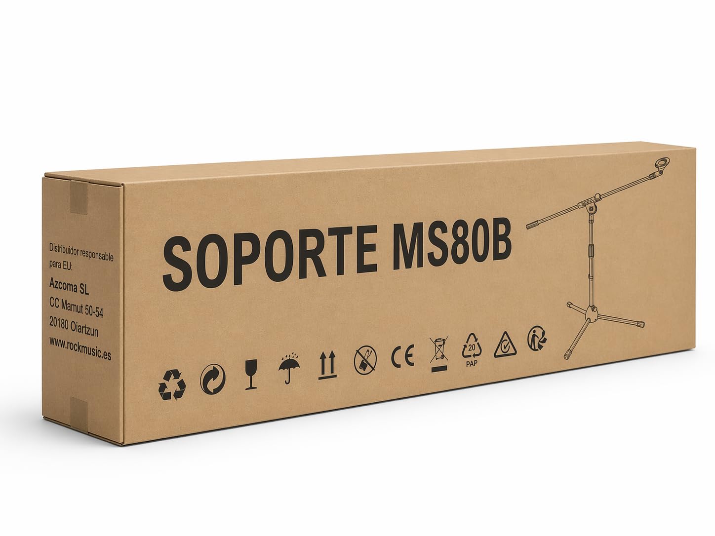 ROCKSTAR - Soporte de Micrófono de Suelo MS80B con Brazo Jirafa 75 cm, Altura Ajustable 85-165 cm, Pie Trípode Estable Base Nylon Antideslizante, Compatible para Estudio, Directo y Podcast