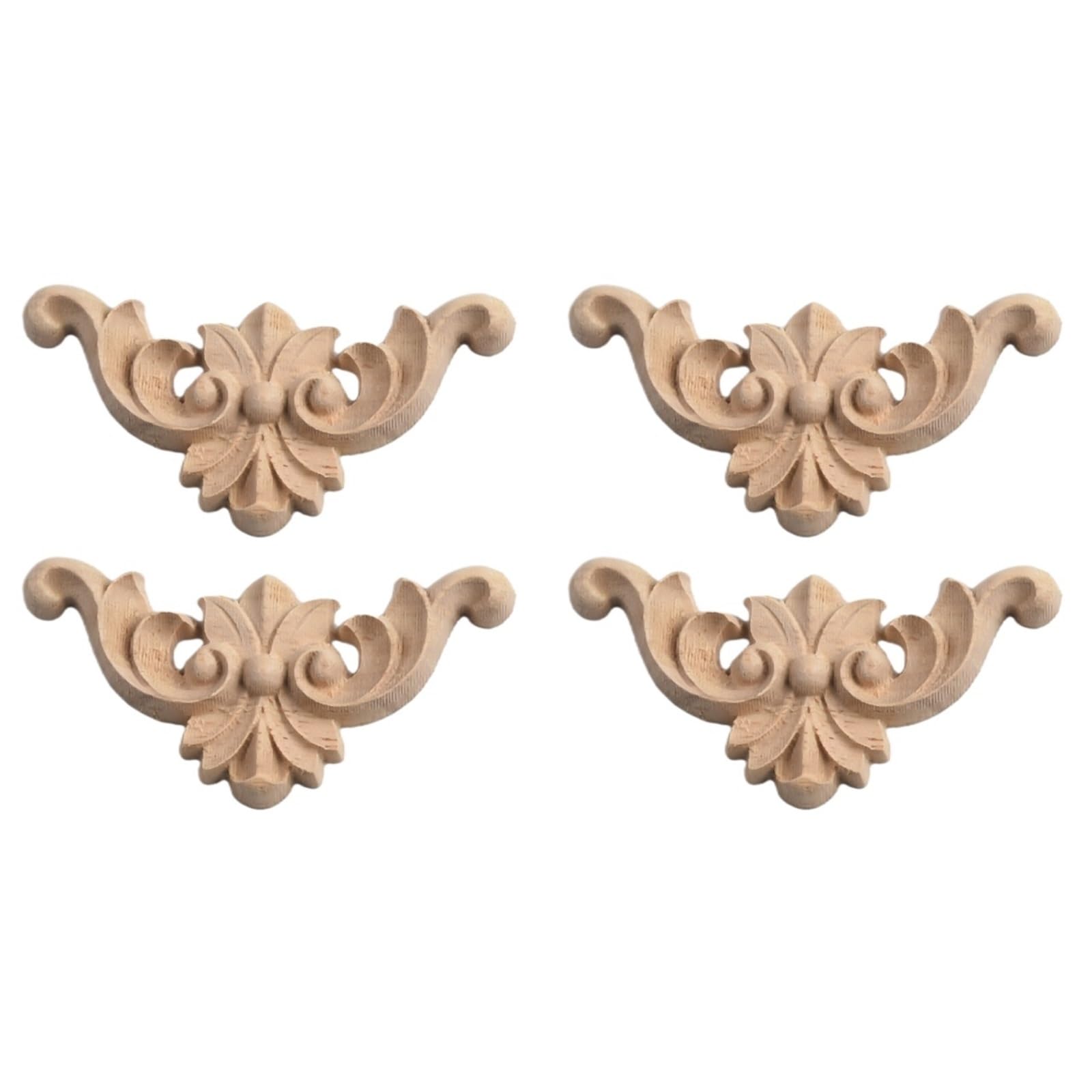Wood Appliques Wooden Carved Corner Onlay Applique 4pc Furniture-Mouldings Decal DIY Decoration Frame Decor Cupboard Cabinet