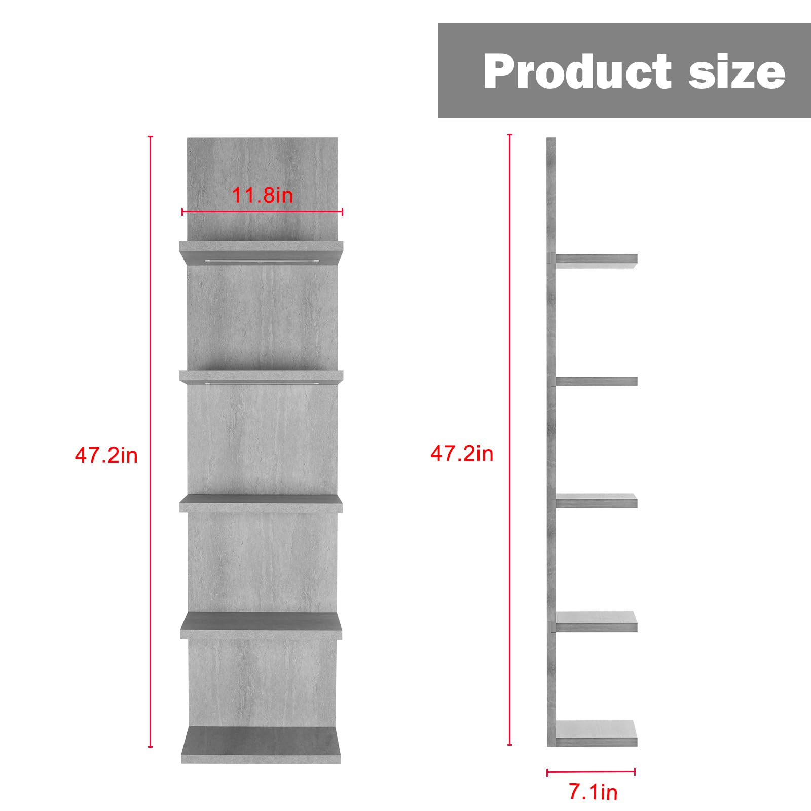 VIWODS Estantería de pared de 5 niveles con luz RGB, estante flotante para almacenamiento de pared, estante vertical montado en la pared con control remoto para dormitorio, sala de estar, tocador