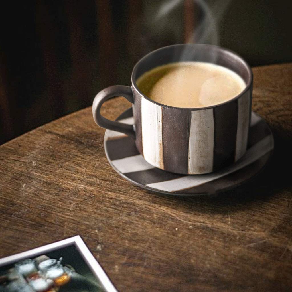 Tasse Klassisches Design Keramik Kaffeetassen 197 ml Tassen mit Untertassen für heiße oder kalte Getränke wie Kakao, Milch, Tee oder Wasser Kaffeetasse