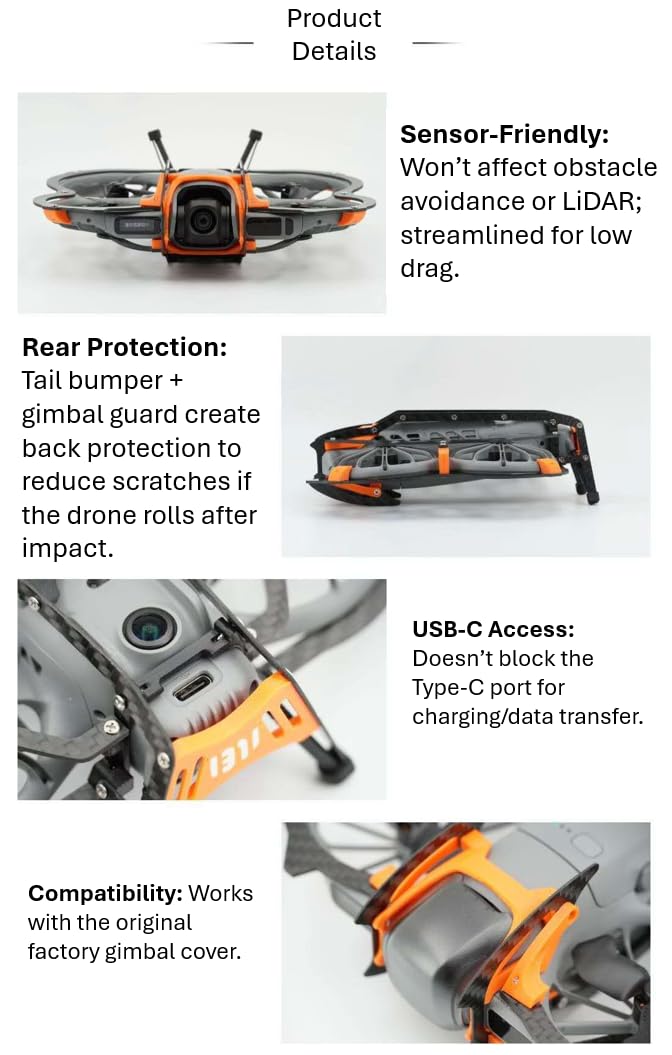 Neo 2 Kit de accesorios de protección para drones DJI Neo 2 - Protectores de hélice, parachoques cardán, ala trasera y tren de aterrizaje (fibra de carbono) (gris)